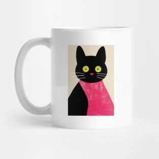 Surprised Kitty Retro Poster Vintage Art Cat Wall Eyes Pink Illustration Mug